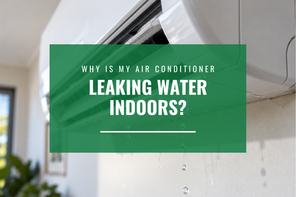 Water dripping from a leaking indoor split system air conditioner mounted on a wall in a residential home.